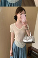 Simple Style U-Neck Short Sleeve 2025 Spring New Korean Style Slim Fit Slimming Leisure Anti-Aging Top T-shirt in Cream White