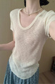 Simple Style U-Neck Short Sleeve 2025 Spring New Korean Style Slim Fit Slimming Leisure Anti-Aging Top T-shirt in Cream White