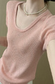 Simple Style U-Neck Short Sleeve 2025 Spring New Korean Style Slim Fit Slimming Leisure Anti-Aging Top T-shirt in Soft Pink