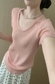 Simple Style U-Neck Short Sleeve 2025 Spring New Korean Style Slim Fit Slimming Leisure Anti-Aging Top T-shirt in Soft Pink