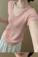 Simple Style U-Neck Short Sleeve 2025 Spring New Korean Style Slim Fit Slimming Leisure Anti-Aging Top T-shirt in Soft Pink