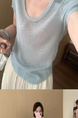 Simple Style U-Neck Short Sleeve 2025 Spring New Korean Style Slim Fit Slimming Leisure Anti-Aging Top T-shirt in Light Blue