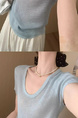 Simple Style U-Neck Short Sleeve 2025 Spring New Korean Style Slim Fit Slimming Leisure Anti-Aging Top T-shirt in Light Blue