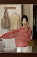 Brivin Red Striped Diagonal Collar Thin Knitted T-shirt for Women in Red and White 2025 Summer New Lazy Wind Sun Protection Underwear
