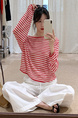 Brivin Red Striped Diagonal Collar Thin Knitted T-shirt for Women in Red and White 2025 Summer New Lazy Wind Sun Protection Underwear