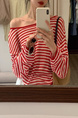 Brivin Red Striped Diagonal Collar Thin Knitted T-shirt for Women in Red and White 2025 Summer New Lazy Wind Sun Protection Underwear