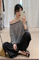 Brivin Black and White Striped Diagonal Collar Thin Knitted T-shirt for Women 2025 Summer New Lazy Wind Sun Protection Underwear