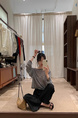 Brivin Black and White Striped Diagonal Collar Thin Knitted T-shirt for Women 2025 Summer New Lazy Wind Sun Protection Underwear