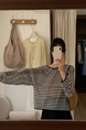 Brivin Black and White Striped Diagonal Collar Thin Knitted T-shirt for Women 2025 Summer New Lazy Wind Sun Protection Underwear