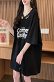 Official picture cotton 21 count 200g 2025 summer V-neck short-sleeved T-shirt loose mid-length women's T-shirt in Black