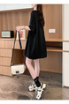 Official picture cotton 21 count 200g 2025 summer V-neck short-sleeved T-shirt loose mid-length women's T-shirt in Black