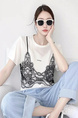 Spring and summer unique and special sweet hot girl lace splicing top design niche fake two-piece printed short-sleeved T-shirt for women in White and Black