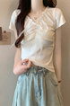 Real Shot Wholesale Price 2025 Summer New Design Niche Wood Ear Edge Bow Decoration V-Neck Short-Sleeved Top in White