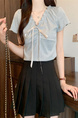 Real Shot Wholesale Price 2025 Summer New Design Niche Wood Ear Edge Bow Decoration V-Neck Short-Sleeved Top in Gray