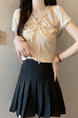 Real Shot Wholesale Price 2025 Summer New Design Niche Wood Ear Edge Bow Decoration V-Neck Short-Sleeved Top in Beige