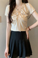 Real Shot Wholesale Price 2025 Summer New Design Niche Wood Ear Edge Bow Decoration V-Neck Short-Sleeved Top in Beige