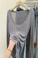 Real Shot of the New Summer U-Neck Long-Sleeved Sun Protection Blouse for Women in Gray, Slim Korean Style, Thin and Slightly Transparent, Air-Conditioning Top T-Shirt