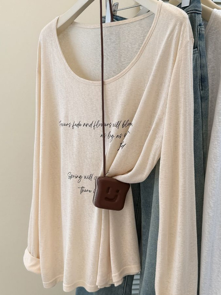 Real Shot of Korean High-End Thin and Slightly Transparent Long-Sleeved T-Shirt for Women in Summer in Beige, Korean Style Outer Wear, Loose Air-Conditioning Top