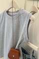 Real Shot of Pure Cotton Ribbed I-Shaped Vest for Women in Summer in Gray, New Slim Fit Korean Style Short Sleeveless T-Shirt for Small Size