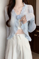 Real Shot Wholesale Price 2025 Summer New Three-Dimensional Flower Design Breathable Sun Protection Clothing Cardigan Jacket Women's Clothing in Light Blue