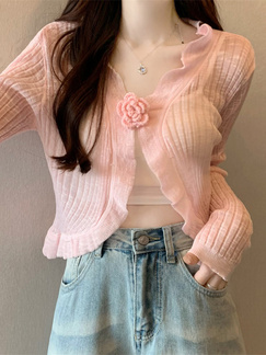 Real Shot Wholesale Price 2025 Summer New Three-Dimensional Flower Design Breathable Sun Protection Clothing Cardigan Jacket Women's Clothing in Pink