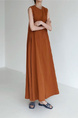 Lazy and cold style dark series long skirt Korean chic style loose oversized sleeveless long cotton and linen dress in burnt orange