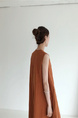 Lazy and cold style dark series long skirt Korean chic style loose oversized sleeveless long cotton and linen dress in burnt orange
