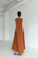 Lazy and cold style dark series long skirt Korean chic style loose oversized sleeveless long cotton and linen dress in burnt orange
