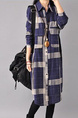 Spring and Autumn Korean Cotton and Linen Shirt Dress in Navy Blue and Beige Plaid, Large Size Women's Long Sleeve Plaid Shirt, Women's Mid-Length Loose Skirt.