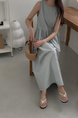 Light Blue Korean Chic French Backless Design Lace-Up Vest Dress with Pockets on Both Sides