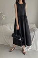 Black Korean Chic French Backless Design Lace-Up Vest Dress with Pockets on Both Sides