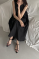 Black Korean Chic French Backless Design Lace-Up Vest Dress with Pockets on Both Sides
