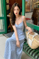 Tea Break French Blue Suspender Dress for Women Summer 2025 New Style Seaside Vacation Waist Backless Long Dress