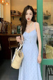 Tea Break French Blue Suspender Dress for Women Summer 2025 New Style Seaside Vacation Waist Backless Long Dress