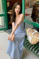 Tea Break French Blue Suspender Dress for Women Summer 2025 New Style Seaside Vacation Waist Backless Long Dress