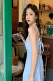 Tea Break French Blue Suspender Dress for Women Summer 2025 New Style Seaside Vacation Waist Backless Long Dress
