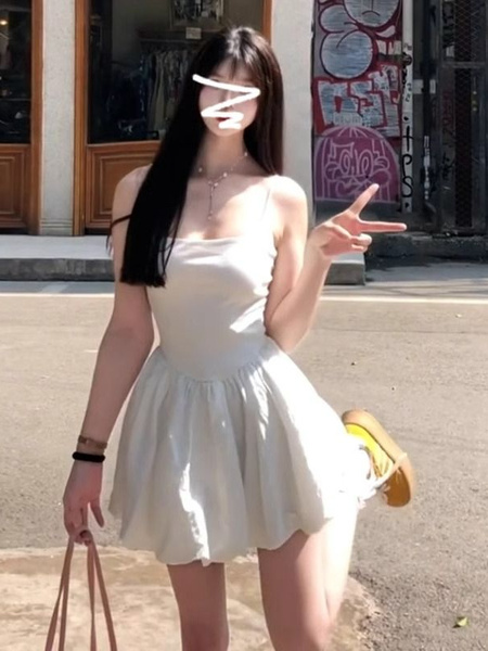 Original Practice French Style White Strap Dress Summer Petite Bud Princess Dress The Beginning of Spring Elegance Wear Take