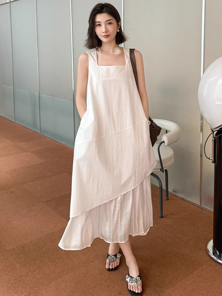 High Quality Vest Dress Women's Summer 2025 New Style French Style Elegance Superior Sense Seaside Vacation Long Skirt White
