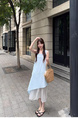 High Quality Vest Dress Women's Summer 2025 New Style French Style Elegance Superior Sense Seaside Vacation Long Skirt Light Blue