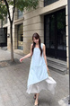 High Quality Vest Dress Women's Summer 2025 New Style French Style Elegance Superior Sense Seaside Vacation Long Skirt Light Blue