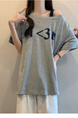 Real Shot of 2025 Large Size Summer New Off-Shoulder Design Letter Versatile Loose Casual Short-Sleeved T-Shirt Women's Top Gray