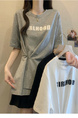 Real Shot of 2025 Large Size Summer New Design Irregular Letter Versatile T-Shirt Women's Loose Casual Tops Women Gray