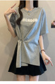 Real Shot of 2025 Large Size Summer New Design Irregular Letter Versatile T-Shirt Women's Loose Casual Tops Women Gray