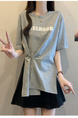 Real Shot of 2025 Large Size Summer New Design Irregular Letter Versatile T-Shirt Women's Loose Casual Tops Women Gray
