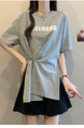 Real Shot of 2025 Large Size Summer New Design Irregular Letter Versatile T-Shirt Women's Loose Casual Tops Women Gray