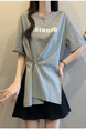 Real Shot of 2025 Large Size Summer New Design Irregular Letter Versatile T-Shirt Women's Loose Casual Tops Women Gray