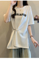 Real Shot of 2025 Large Size Summer New Design Irregular Letter Versatile T-Shirt Women's Loose Casual Tops Women White