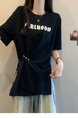 Real Shot of 2025 Large Size Summer New Design Irregular Letter Versatile T-Shirt Women's Loose Casual Tops Women Black