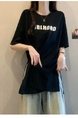 Real Shot of 2025 Large Size Summer New Design Irregular Letter Versatile T-Shirt Women's Loose Casual Tops Women Black