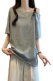 Real Price and Real Shot 2025 Summer New Fat MM Plus Size Female Fashion Versatile Careful Machine Shoulder Fashion Short-Sleeved T-Shirt Gray